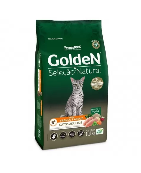 Ração Golden Seleção Natural Gatos Adultos Frango & Arroz 10,1kg