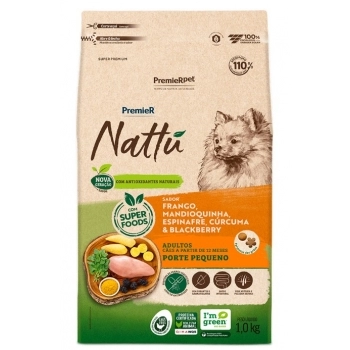 Ração Premier Nattu para Cães Adultos de Porte Pequeno Frango com Mandioquinha 10,1kg