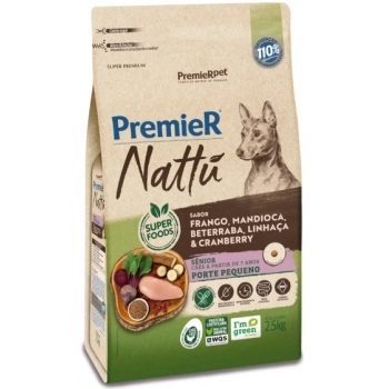 Ração Premier Nattu para Cães Sênior de Porte Pequeno Sabor Mandioca 2,5kg
