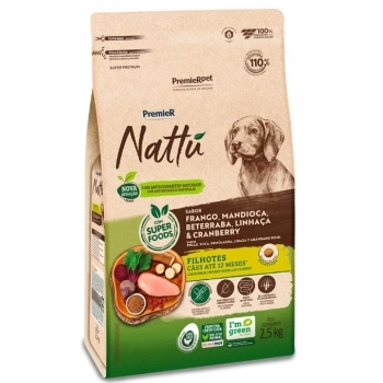 Ração Premier Nattu para Cães Filhotes Sabor Mandioca 2,5kg