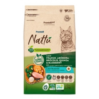 Ração Premier Nattu para Gatos Adultos Castrados Frango com Abóbora 1,5kg