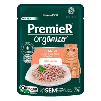 Ração Úmida Premier Gourmet Orgânico para Gatos Adultos Frango 70g Kit com 20 Unidades