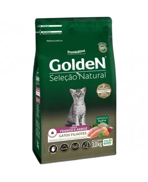 Ração Golden Seleção Natural Gatos Filhotes Frango & Arroz 3kg