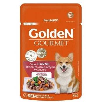 Ração Úmida Golden Gourmet para Cães Adultos de Porte Pequeno Carne 85g Kit com 20 Unidades
