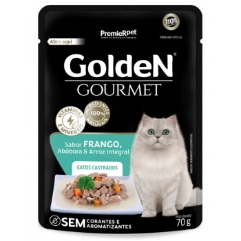 Ração Úmida Golden Gourmet Frango para Gatos Adultos Castrados 70g Kit com 20 Unidades