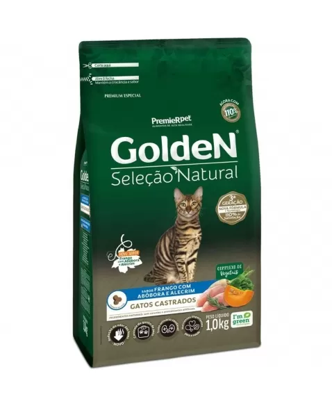 Ração Golden Seleção Natural Gatos Adultos Castrados Abóbora 1kg