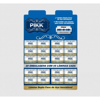 Lâmina Dupla Face Inox Pikk 100 Cartelas 20 Cartuchos 5 Lâminas