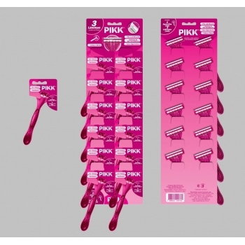 Aparelho Pikk Shaver 3 Lâminas Inox Design Rosa com Fita Lubrificante 72 Cartelas com 12 Unidades