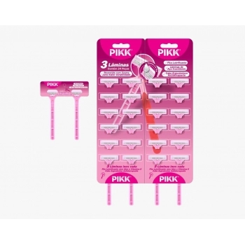 Pikk Shaver 3 Lâminas Inox Grip Rosa com Fita Lubrificante 72x24