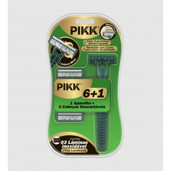 Pikk Shaver 3 Lâminas Inox com Fita + 6 Cargas Verde 144 Blisters
