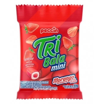 Bala Tribala Mini Morango Peccin 30g Display com 12 Pacotes