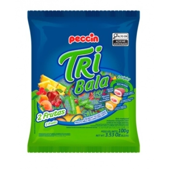 Bala Mastigável Tribala 2 Frutas Sortidas Peccin 100g Pacote com 32 Unidades
