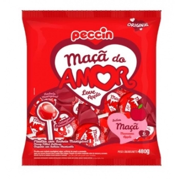 Pirulito Maçã do Amor Peccin 480g Pacote com 16 Unidades
