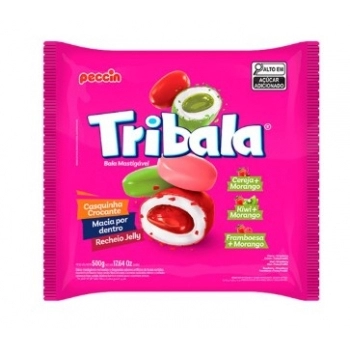 Bala Tribala Morango Sortida Peccin 500g Pacote com 10 Unidades