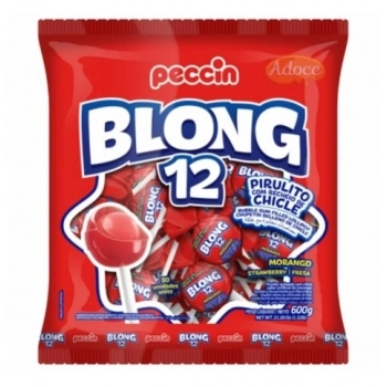 Pirulito Blong 12 Morango Peccin 600g Pacote com 16 Unidades