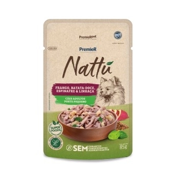 PREMIER GOURMET NATTU CÃES AD PP FRANGO, BATATA DOCE, ESP E LINHAÇA 85G