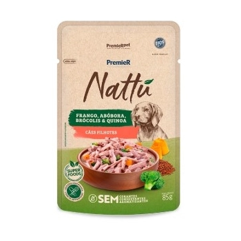 Ração Úmida Premier Gourmet Nattu Cães Filhotes Frango, Abóbora, Brócolis e Quinoa 85g