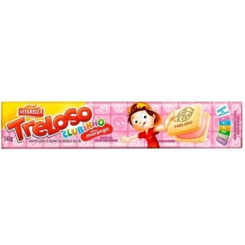 Biscoito Vitarella Treloso Clubinho Recheado Quadrado Sabor Morango 130g Caixa com 30 Unidades
