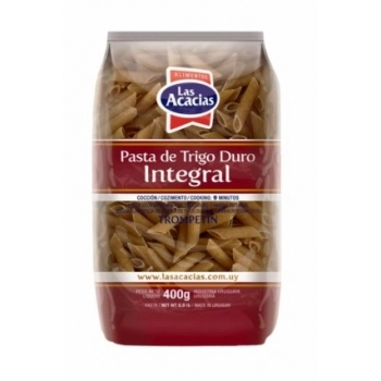 Macarrão Las Acacias Massa de Grano Duro Integral Penne 400g Caixa com 12 Unidades