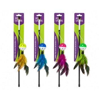 Pet Works Varinha para Gatos com Bolinha e Penas Cores Diversas