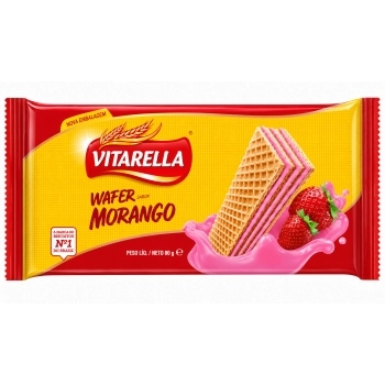 Biscoito Wafer Morango Vitarella 80g Caixa com 30 Unidades