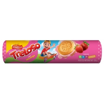 Biscoito Recheado Treloso Morango Vitarella 120g Caixa com 36 Unidades