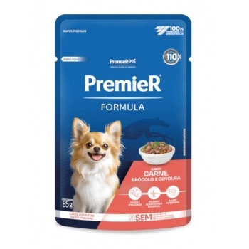 Ração Úmida Premier Fórmula Cães Adultos Pequeno Porte Carne Sachê 85g Caixa com 20 Unidades