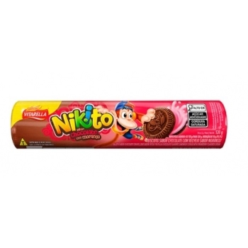 Biscoito Nikito Recheado Sabor Chocolate com Morango Vitarella 120g Caixa com 36 Unidades