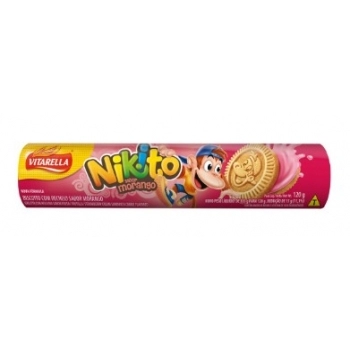 Biscoito Nikito Recheado Morango Vitarella 120g Caixa com 36 Unidades