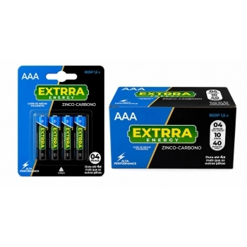 Pilha Carbono AAA Palito 1,5V com 4 Unidades Blister Display com 10 Blisters