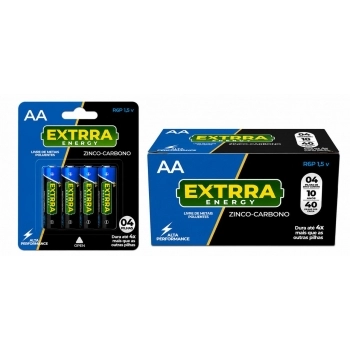 Pilha Carbono AA Pequena 1,5V com 4 Unidades Blister Display com 10 Blisters