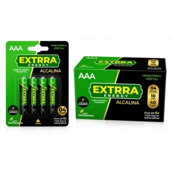 Pilha Alcalina Verde AAA 1,5V com 4 Unidades Display com 10 Blisters