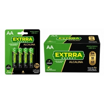 Pilha Alcalina AA Pequena 1,5V com 4 Unidades Display com 10 Blisters
