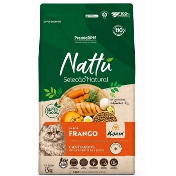Ração Premier Nattu Seleção Natural para Gatos Adultos Castreados Frango 7,5kg