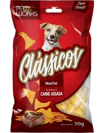 Petisco Pet Works Clássicos Nachos Sabor Carne Assada 70g