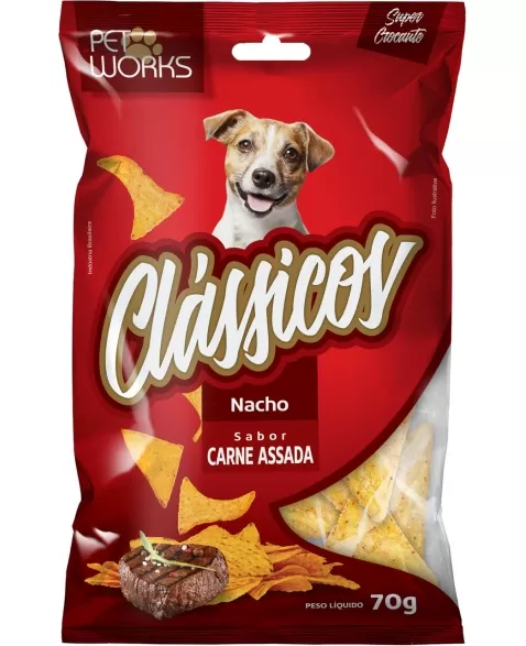 Petisco Pet Works Clássicos Nachos Sabor Carne Assada 70g