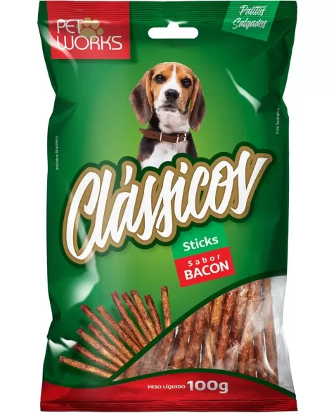 Petisco Pet Works Clássicos Sticks Sabor Bacon 100g