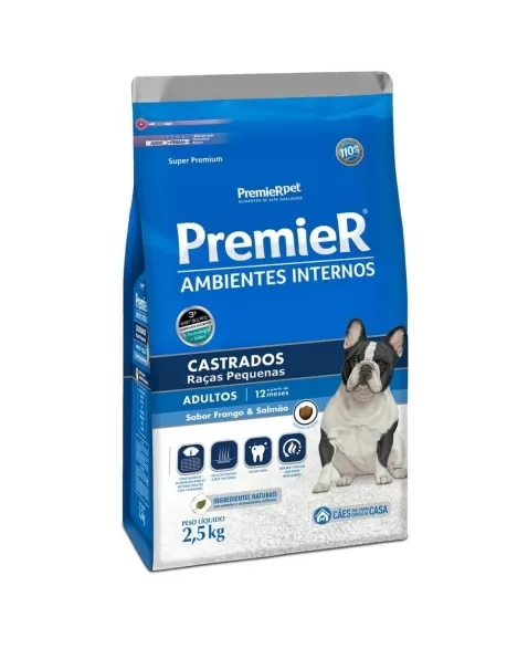 Ração Premier Ambientes Internos Cães Adultos Castrados Frango 2,5kg