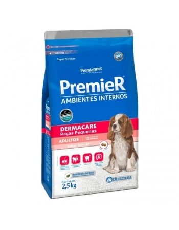 Ração Premier Ambientes Internos Dermacare para Cães Adultos Sabor Salmão 2,5kg