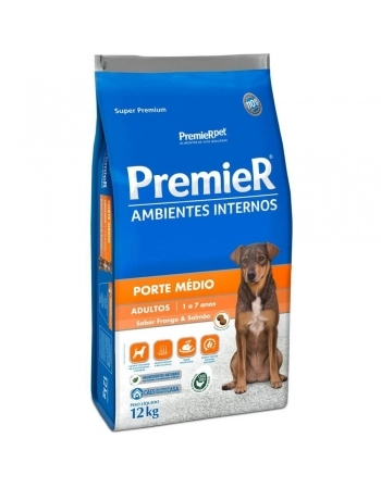 Ração Premier Ambientes Internos para Cães Adultos de Médio Porte Sabor Frango 12kg