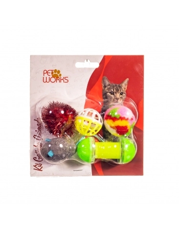 Brinquedo Pet Works Kit Gatinho Animado com 5 Peças