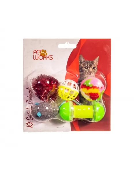 Brinquedo Pet Works Kit Gatinho Animado C/ 5 peças