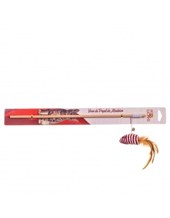 Brinquedo Pet Works Varinha Gato de Madeira C/ Ratinho 40cm (Sortido)