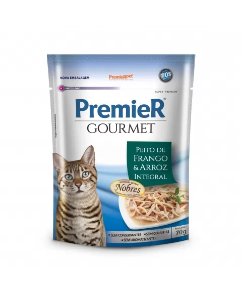 Ração Úmida Premier Gourmet Gatos Adultos Castrados Frango 70g (20 Unidades)