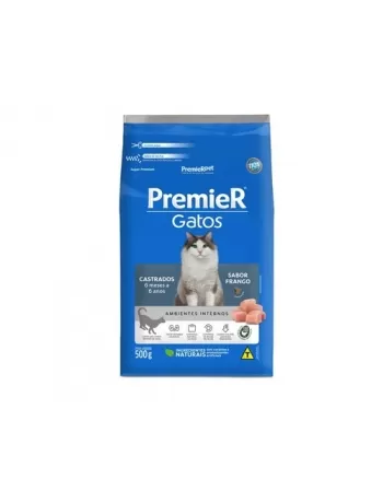 Ração Premier Ambientes Internos Gatos Adultos Castrados Até 6 Anos Frango 0,5kg