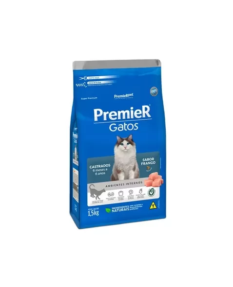 Ração Premier Ambientes Internos Gatos Adultos Castrados Até 6 Anos Frango 1,5kg