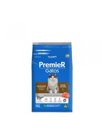 Ração Premier Ambientes Internos para Gatos Adultos Castrados Até 6 Anos Sabor Salmão 500g