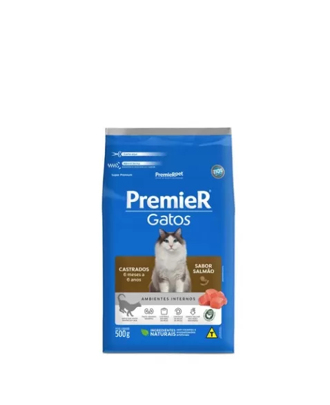 Ração Premier Ambientes Internos Gatos Adultos Castrados Até 6 Anos Salmão 0,5kg