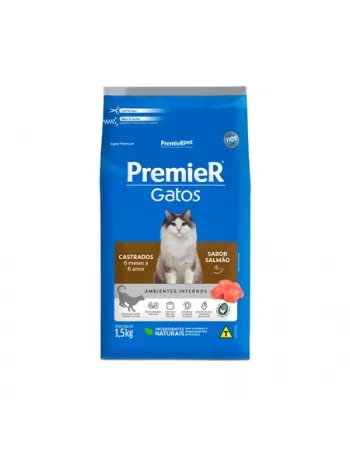 Ração Premier Ambientes Internos Gatos Adultos Castrados Até 6 Anos Salmão 1,5kg