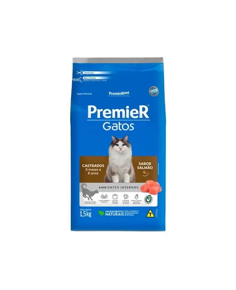 Ração Premier Ambientes Internos Gatos Adultos Castrados Até 6 Anos Salmão 1,5kg